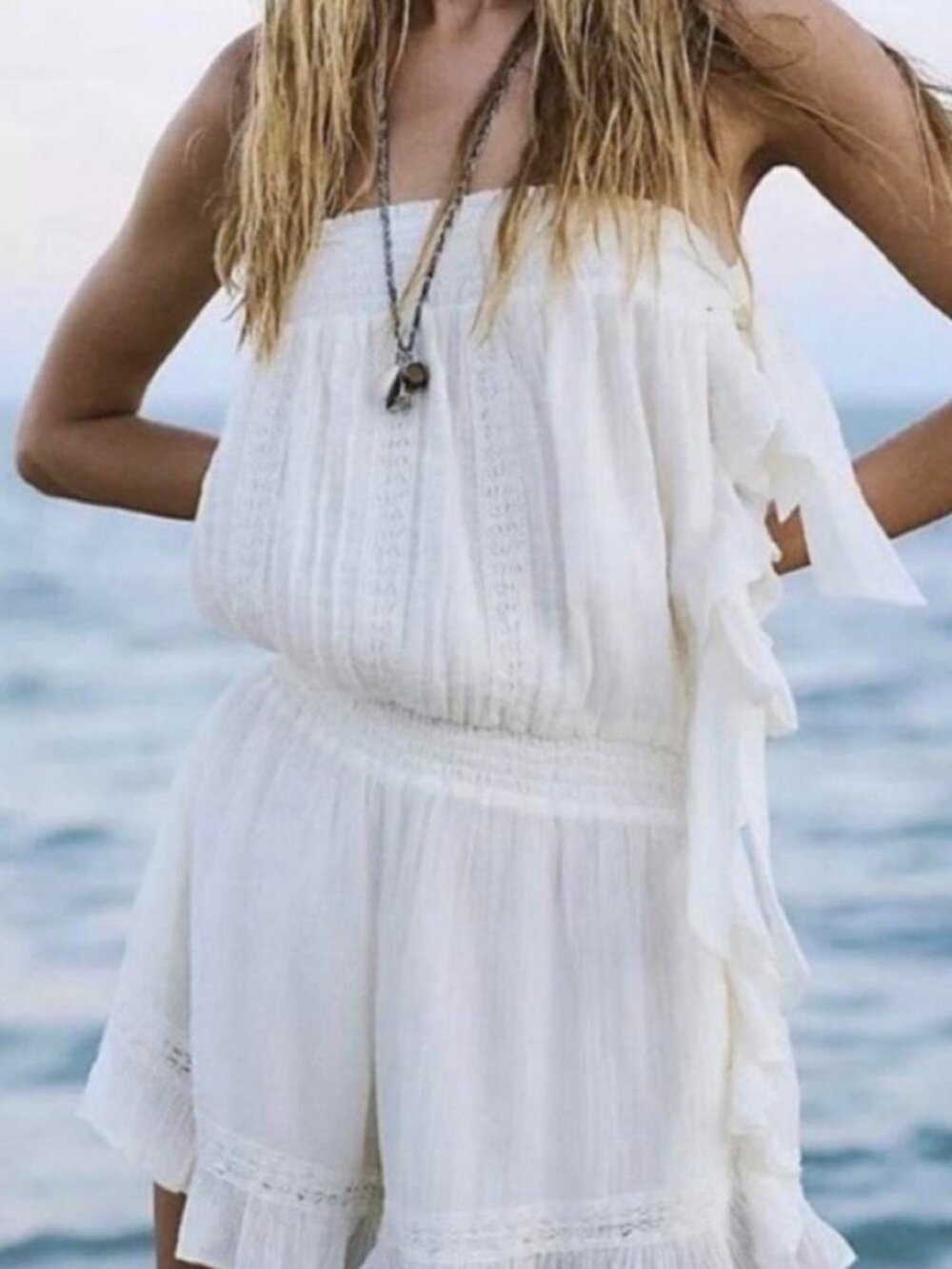 Free People Feelin' Fancy Strapless Romper NWT M White
